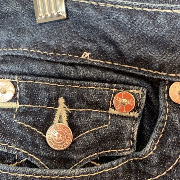 True Religion Hi-Rise Boot Jean Womens 29 X 30  Blue Rhinestone Pockets - Picture 10 of 15